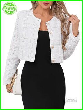 Womens Plaid Crop Jacket Single Breasted Long Sleeve Button Down Coat Top